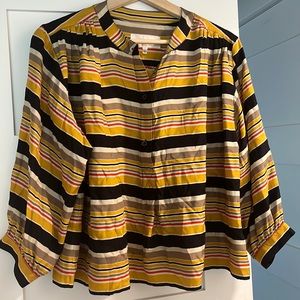 THE GREAT Silk Stripped Boxy 3/4 Cropped Top